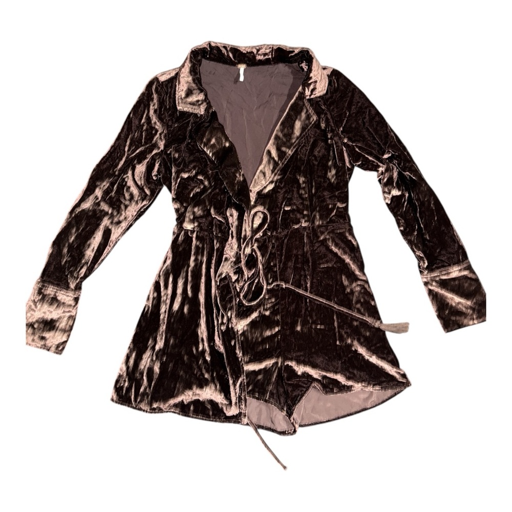 Free people brown Velvet Long Sleeve Shorts Romper Size XS